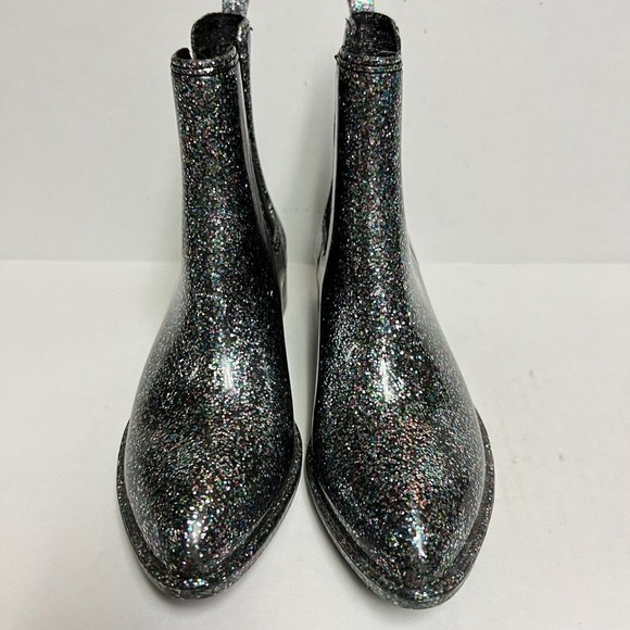 Jeffrey Campbell Womens Chelsea Stormy Glitter Multicolor Rain Boots Pointed Toe - Picture 2 of 9